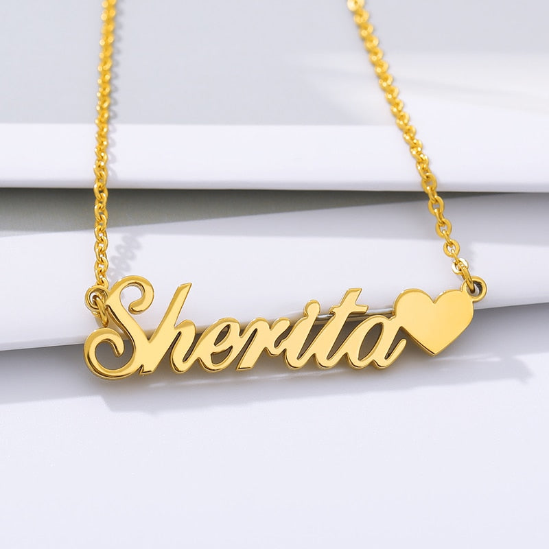 Belle Custom Name Necklace with 0.2 ct Heart Shaped Diamond - Rose Gold Vermeil