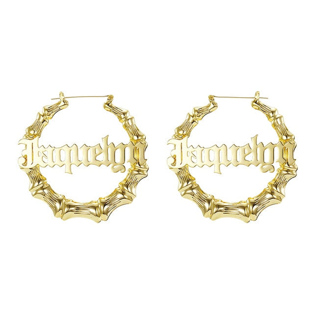 Zales Two-Tone Bamboo Name Hoop Earrings