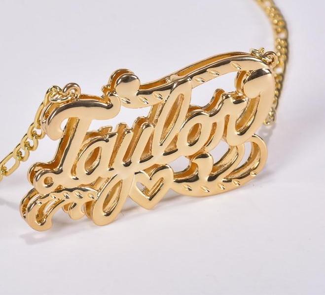 Gold diamond cut name on sale necklace