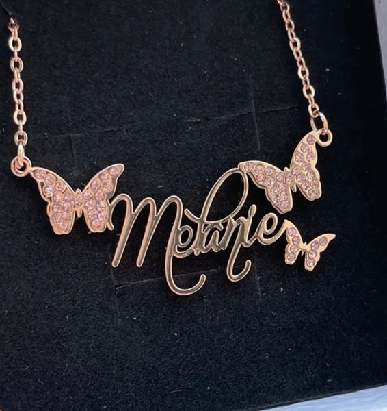 Butterfly Birthstone Name Necklace
