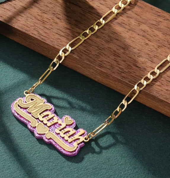 Premium Color Name Necklace + Cuban Link Chain