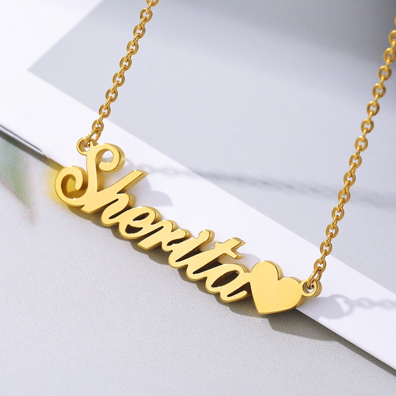 Belle Custom Name Necklace with 0.2 ct Heart Shaped Diamond - Rose Gold Vermeil